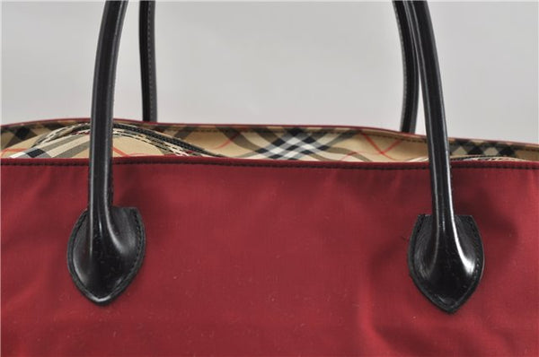 Authentic BURBERRY BLUE LABEL Shoulder Tote Bag Nylon Leather Red Beige 5378D