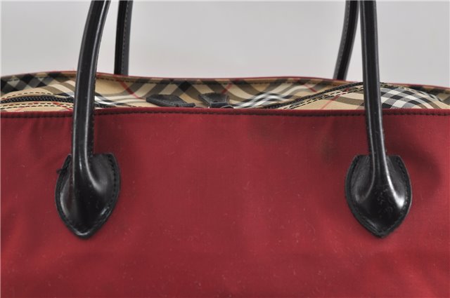 Authentic BURBERRY BLUE LABEL Shoulder Tote Bag Nylon Leather Red Beige 5378D
