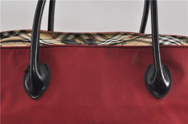 Authentic BURBERRY BLUE LABEL Shoulder Tote Bag Nylon Leather Red Beige 5378D