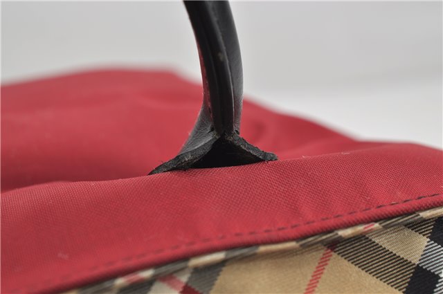 Authentic BURBERRY BLUE LABEL Shoulder Tote Bag Nylon Leather Red Beige 5378D