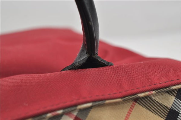 Authentic BURBERRY BLUE LABEL Shoulder Tote Bag Nylon Leather Red Beige 5378D