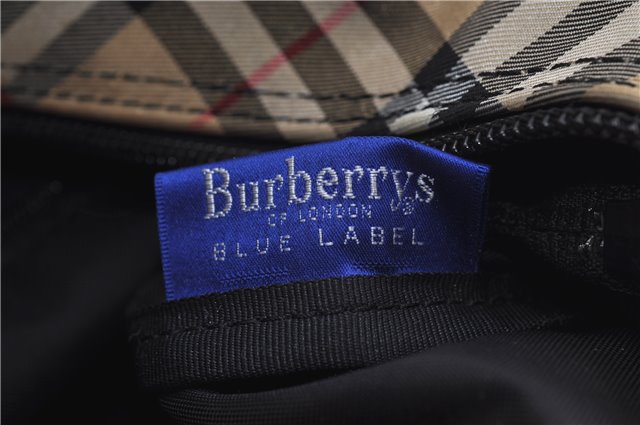Authentic BURBERRY BLUE LABEL Shoulder Tote Bag Nylon Leather Red Beige 5378D