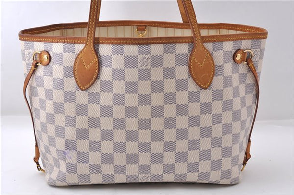 Authentic Louis Vuitton Damier Azur Neverfull PM Tote Bag N51110 LV 5388D
