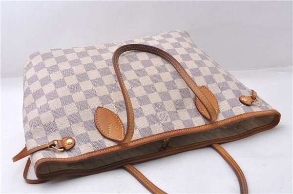 Authentic Louis Vuitton Damier Azur Neverfull PM Tote Bag N51110 LV 5388D