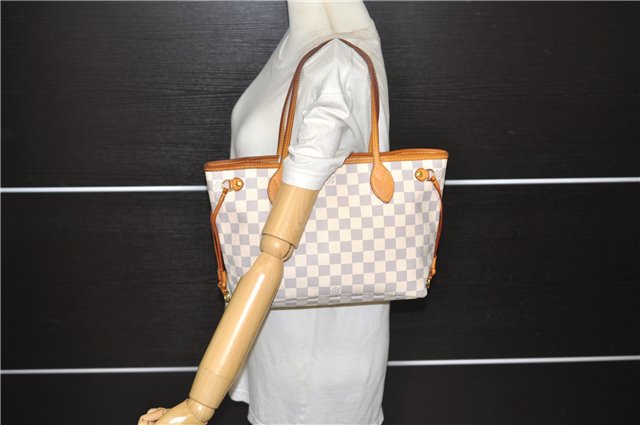 Authentic Louis Vuitton Damier Azur Neverfull PM Tote Bag N51110 LV 5388D