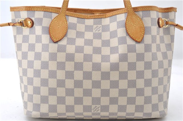 Authentic Louis Vuitton Damier Azur Neverfull PM Tote Bag N51110 LV 5431E