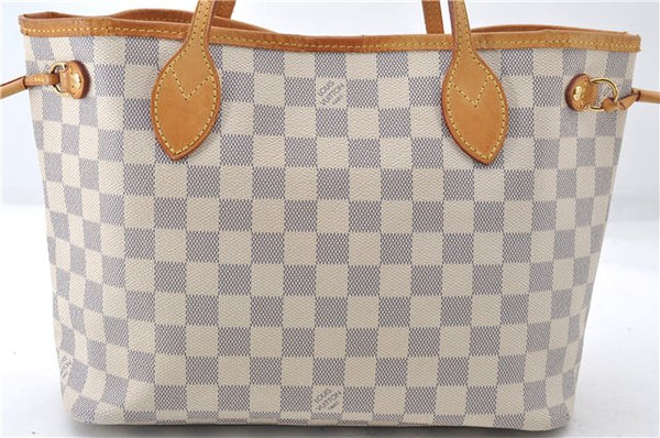 Authentic Louis Vuitton Damier Azur Neverfull PM Tote Bag N51110 LV 5431E