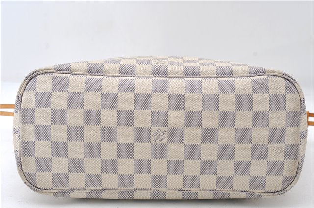 Authentic Louis Vuitton Damier Azur Neverfull PM Tote Bag N51110 LV 5431E