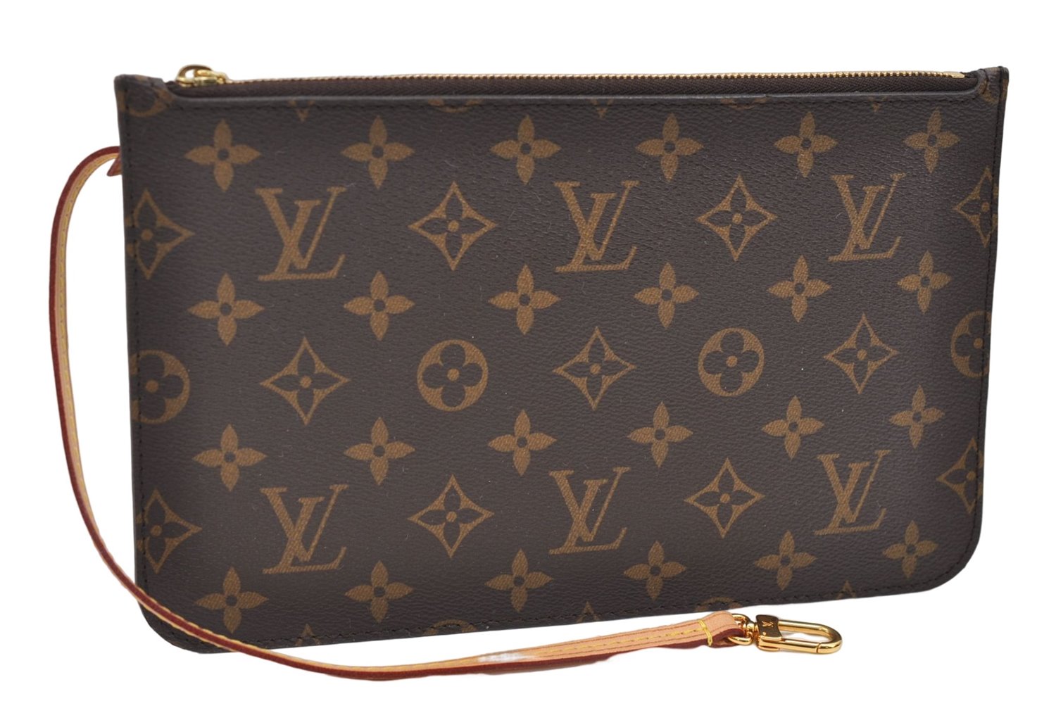 Authentic Louis Vuitton Monogram Neverfull Pouch Purse Clutch Bag Yellow 6090E