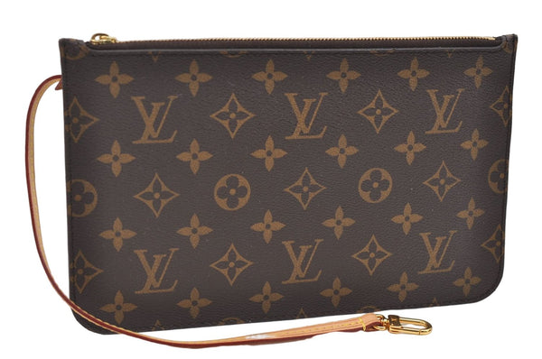 Authentic Louis Vuitton Monogram Neverfull Pouch Purse Clutch Bag Yellow 6090E