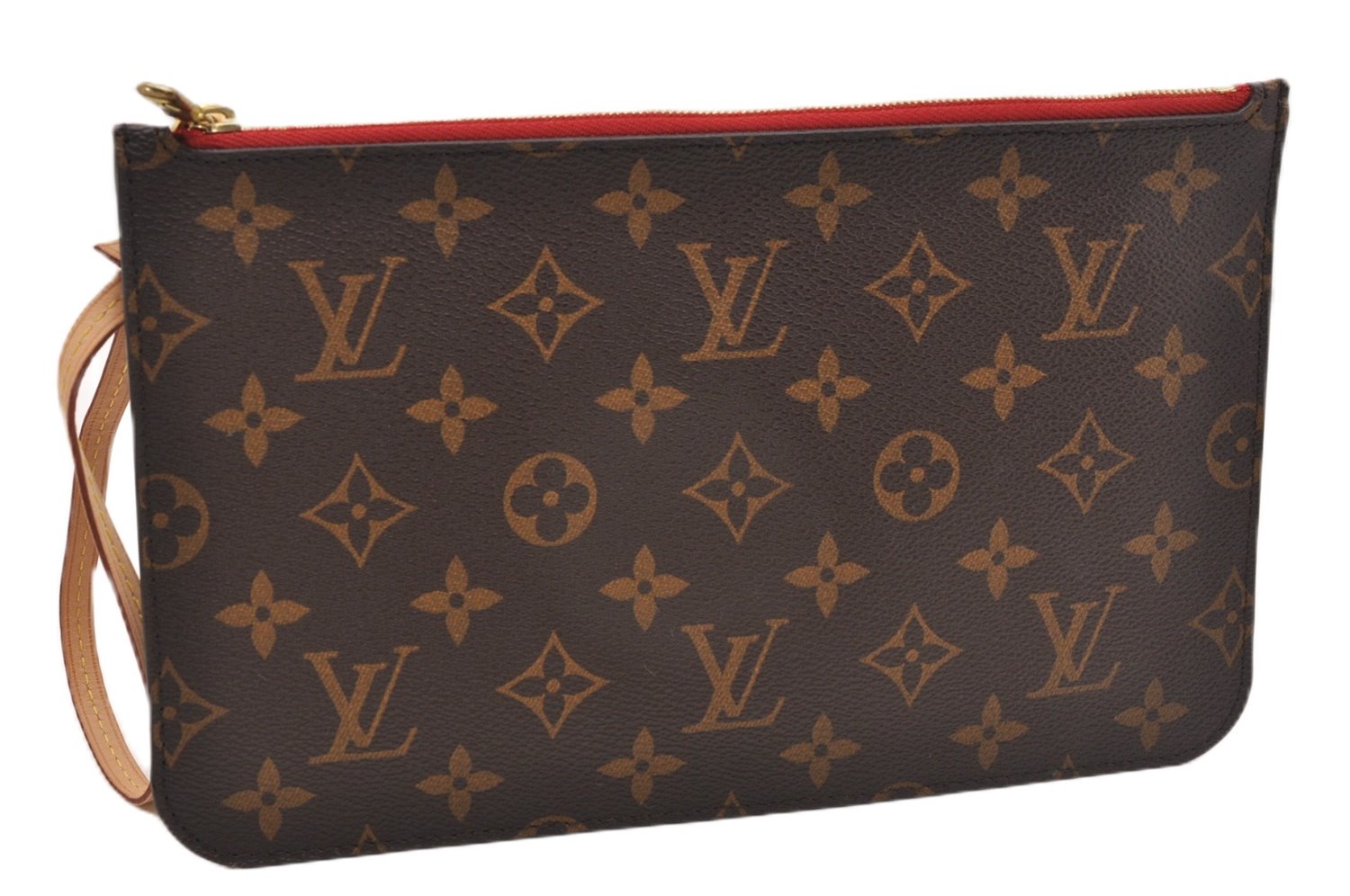 Authentic Louis Vuitton Monogram Neverfull Pouch Purse Clutch Bag Red LV 6479F