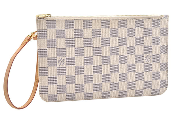 Authentic Louis Vuitton Damier Azur Neverfull Pouch Purse Clutch LV 6489F