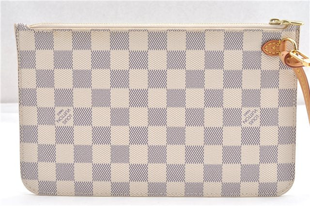 Authentic Louis Vuitton Damier Azur Neverfull Pouch Purse Clutch LV 6489F