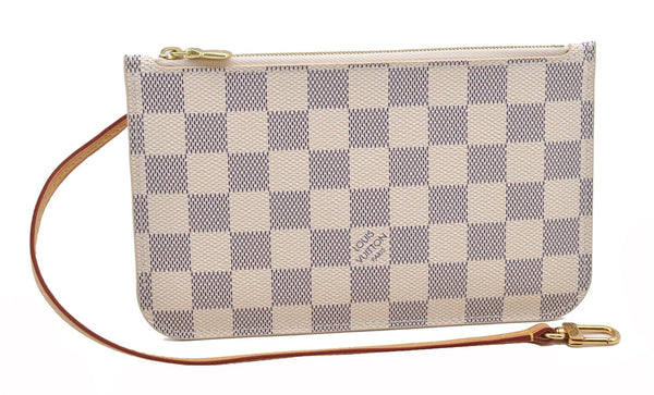 Authentic Louis Vuitton Damier Azur Neverfull Pouch Purse Clutch LV 6490F