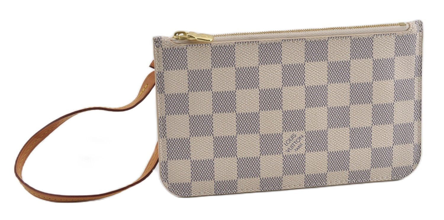 Authentic Louis Vuitton Damier Azur Neverfull Pouch Purse Clutch LV 6491F