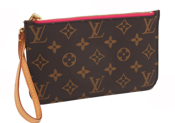 Authentic Louis Vuitton Monogram Neverfull Pouch Purse Clutch Bag Pink LV 6534F