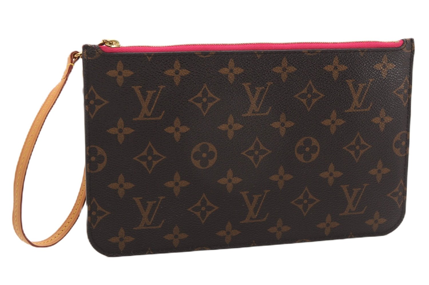 Authentic Louis Vuitton Monogram Neverfull Pouch Purse Clutch Bag Pink LV 6542F