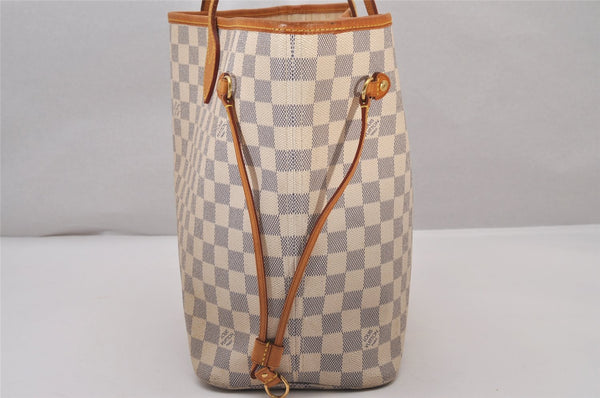 Authentic Louis Vuitton Damier Azur Neverfull MM Tote Bag N51107 LV 6542I