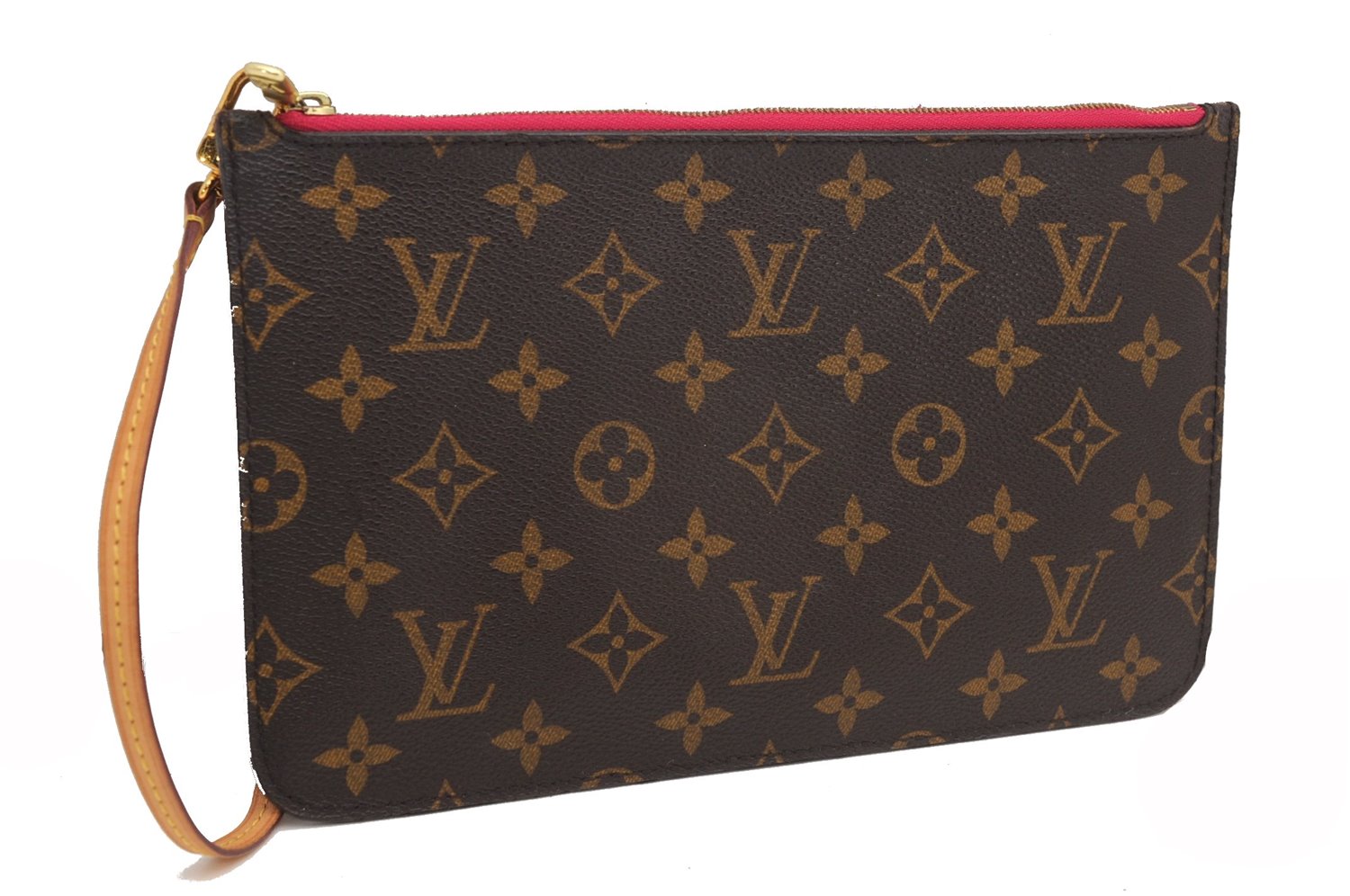 Authentic Louis Vuitton Monogram Neverfull Pouch Purse Clutch Bag Pink LV 6550F