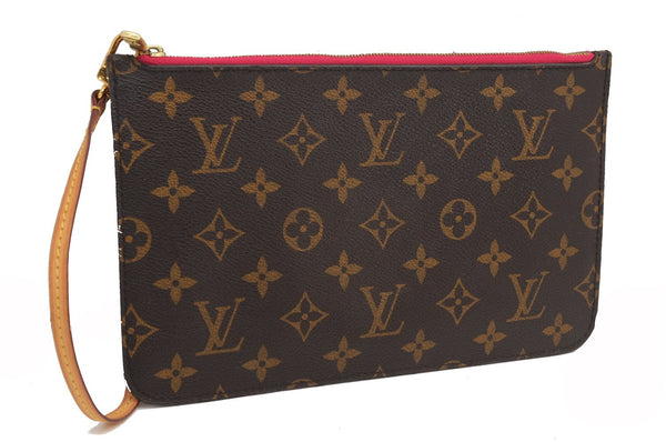Authentic Louis Vuitton Monogram Neverfull Pouch Purse Clutch Bag Pink LV 6550F