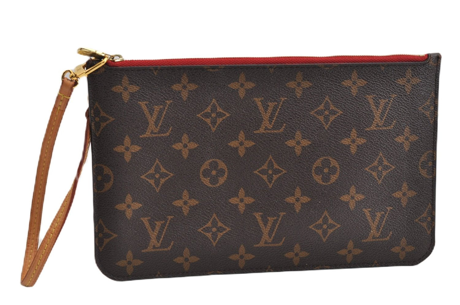 Authentic Louis Vuitton Monogram Neverfull Pouch Purse Clutch Bag Red LV 6553F