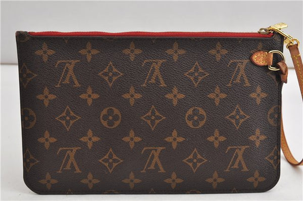 Authentic Louis Vuitton Monogram Neverfull Pouch Purse Clutch Bag Red LV 6553F