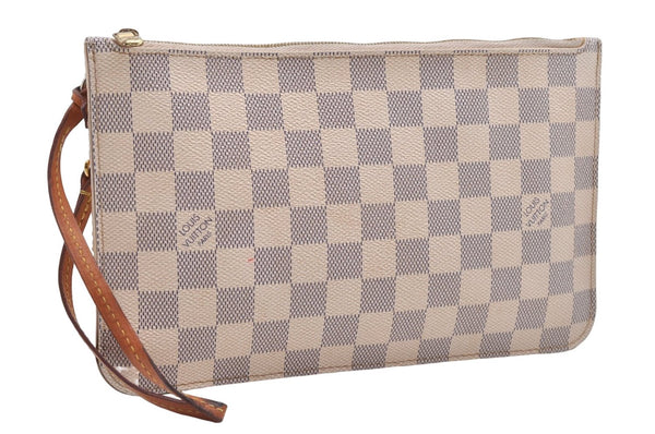 Authentic Louis Vuitton Damier Azur Neverfull Pouch Purse Clutch LV 6964D
