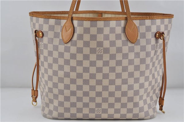 Authentic Louis Vuitton Damier Azur Neverfull MM Tote Bag N51107 LV 7023D