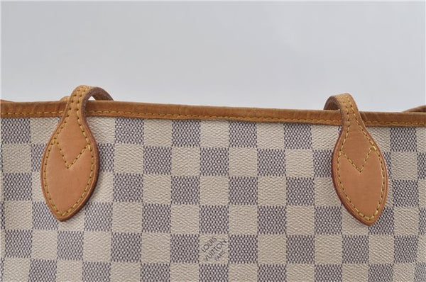 Authentic Louis Vuitton Damier Azur Neverfull MM Tote Bag N51107 LV 7023D