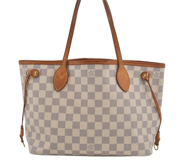 Authentic Louis Vuitton Damier Azur Neverfull PM Tote Bag N51110 LV 7111I