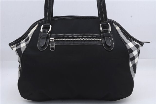Authentic BURBERRY BLUE LABEL Check Shoulder Tote Bag Nylon Leather Black 7179D