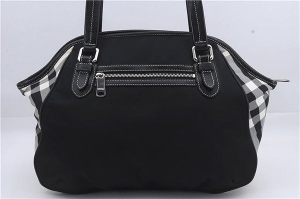 Authentic BURBERRY BLUE LABEL Check Shoulder Tote Bag Nylon Leather Black 7179D