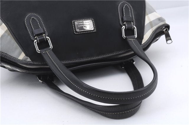 Authentic BURBERRY BLUE LABEL Check Shoulder Tote Bag Nylon Leather Black 7179D