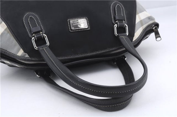 Authentic BURBERRY BLUE LABEL Check Shoulder Tote Bag Nylon Leather Black 7179D