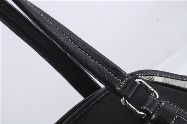 Authentic BURBERRY BLUE LABEL Check Shoulder Tote Bag Nylon Leather Black 7179D