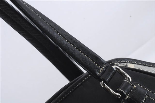Authentic BURBERRY BLUE LABEL Check Shoulder Tote Bag Nylon Leather Black 7179D