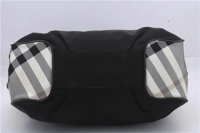 Authentic BURBERRY BLUE LABEL Check Shoulder Tote Bag Nylon Leather Black 7179D