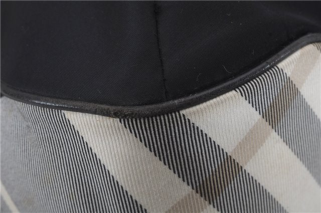 Authentic BURBERRY BLUE LABEL Check Shoulder Tote Bag Nylon Leather Black 7179D