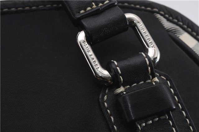 Authentic BURBERRY BLUE LABEL Check Shoulder Tote Bag Nylon Leather Black 7179D