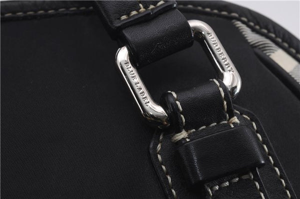 Authentic BURBERRY BLUE LABEL Check Shoulder Tote Bag Nylon Leather Black 7179D