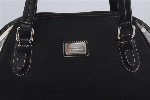 Authentic BURBERRY BLUE LABEL Check Shoulder Tote Bag Nylon Leather Black 7179D