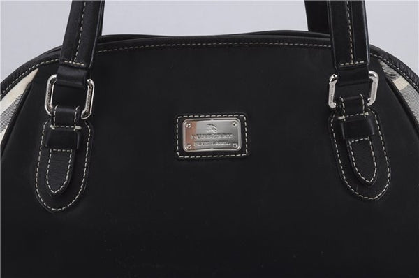Authentic BURBERRY BLUE LABEL Check Shoulder Tote Bag Nylon Leather Black 7179D
