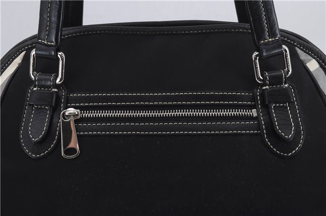 Authentic BURBERRY BLUE LABEL Check Shoulder Tote Bag Nylon Leather Black 7179D