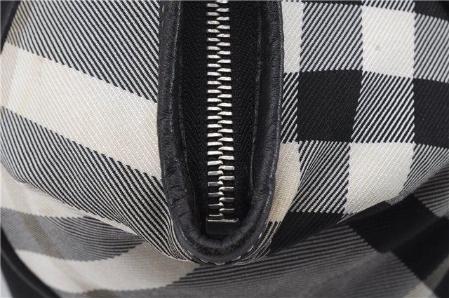 Authentic BURBERRY BLUE LABEL Check Shoulder Tote Bag Nylon Leather Black 7179D