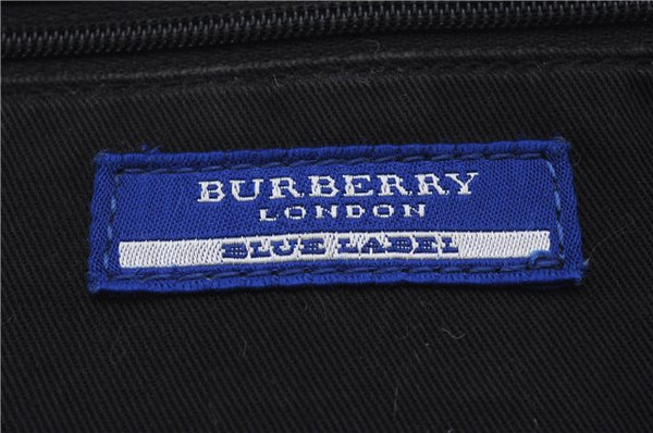 Authentic BURBERRY BLUE LABEL Check Shoulder Tote Bag Nylon Leather Black 7179D