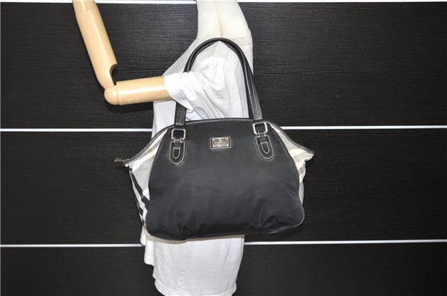 Authentic BURBERRY BLUE LABEL Check Shoulder Tote Bag Nylon Leather Black 7179D