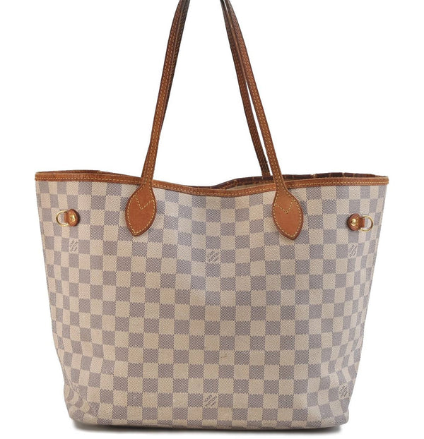 Authentic LOUIS VUITTON Damier Azur Neverfull MM Tote Bag Purse N51107 LV 7356C