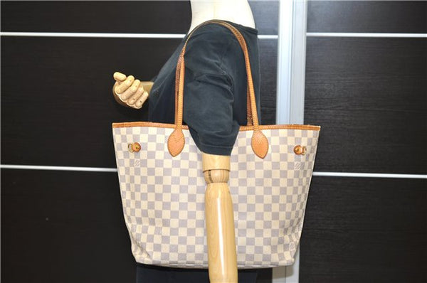 Authentic LOUIS VUITTON Damier Azur Neverfull MM Tote Bag Purse N51107 LV 7356C