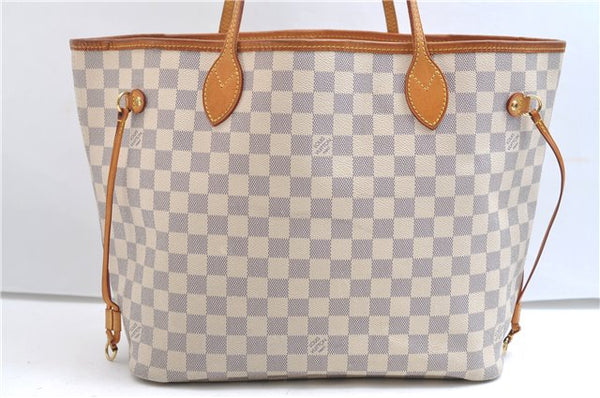Authentic Louis Vuitton Damier Azur Neverfull MM Tote Bag N51107 LV 7776E