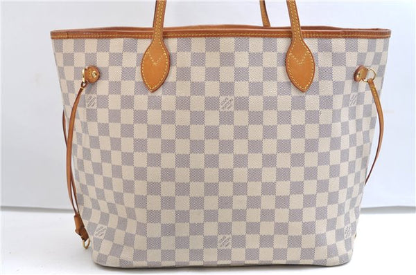 Authentic Louis Vuitton Damier Azur Neverfull MM Tote Bag N51107 LV 7776E